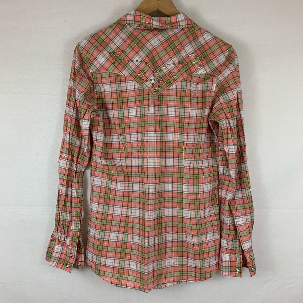 WRANGLER | Studded Western Plaid Button Down Top Womens Size S Small - Picture 4 of 7